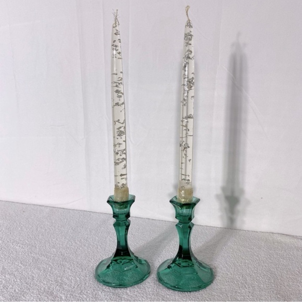 Vintage MCM Gold Flakes Clear Lucite Candlesticks X2